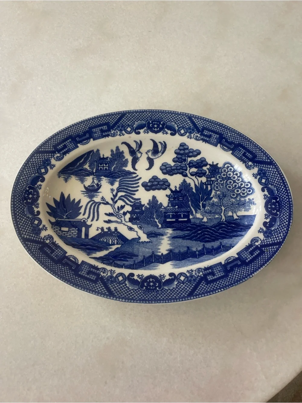 Blue Willow China Oval Tray Platter Serving Tray Chinoiserie